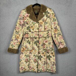 Anthropologie Fei Coat Womens 8 Green Floral Tapestry Sherpa Lined Bloomcore